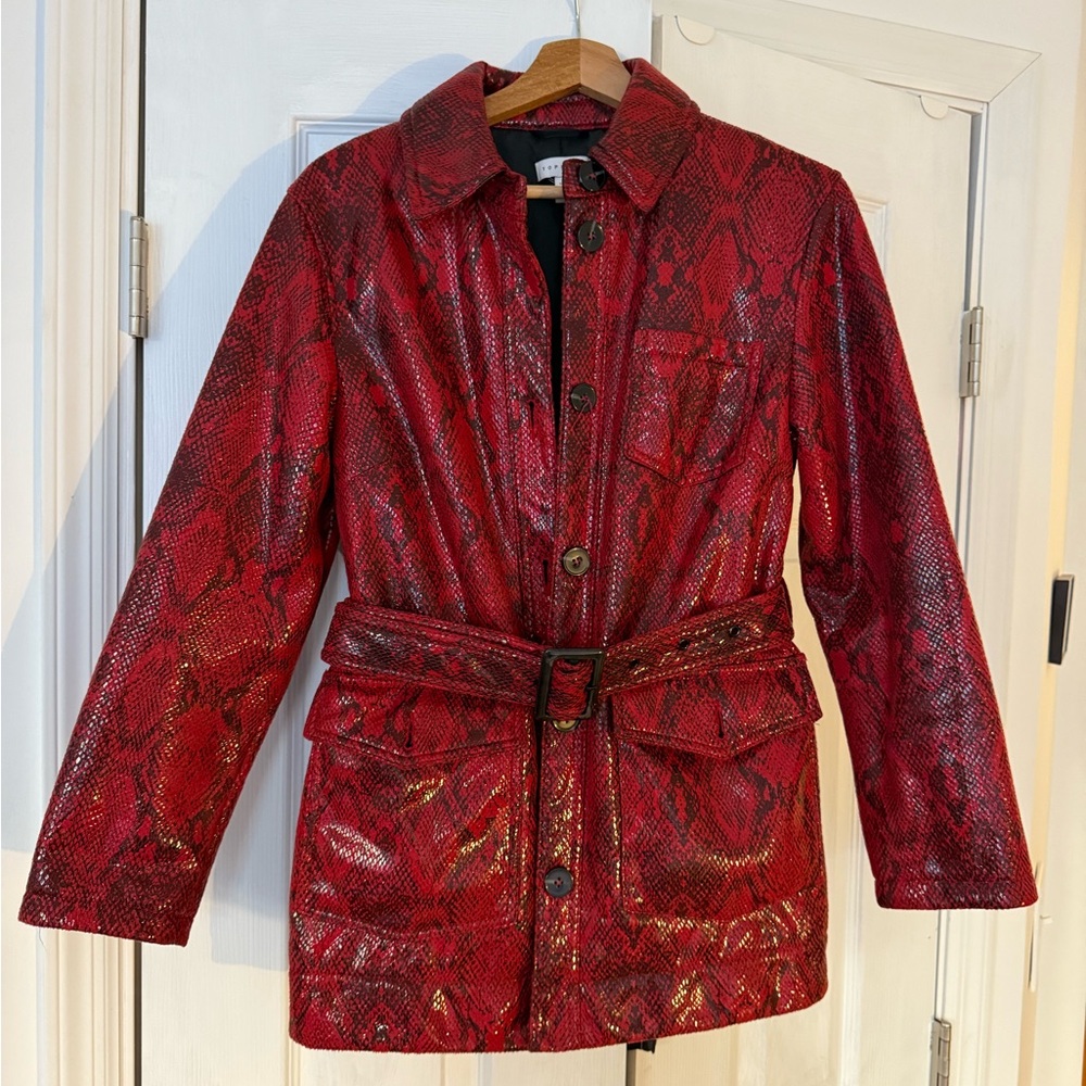 Topshop Red Snake Print Trench Coat